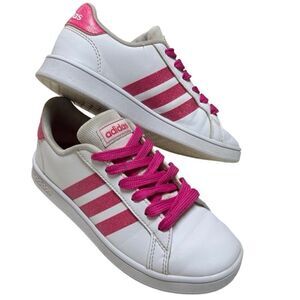 Adidas Youth Grand Court K Glitter Pink|White Sneakers Sz 2